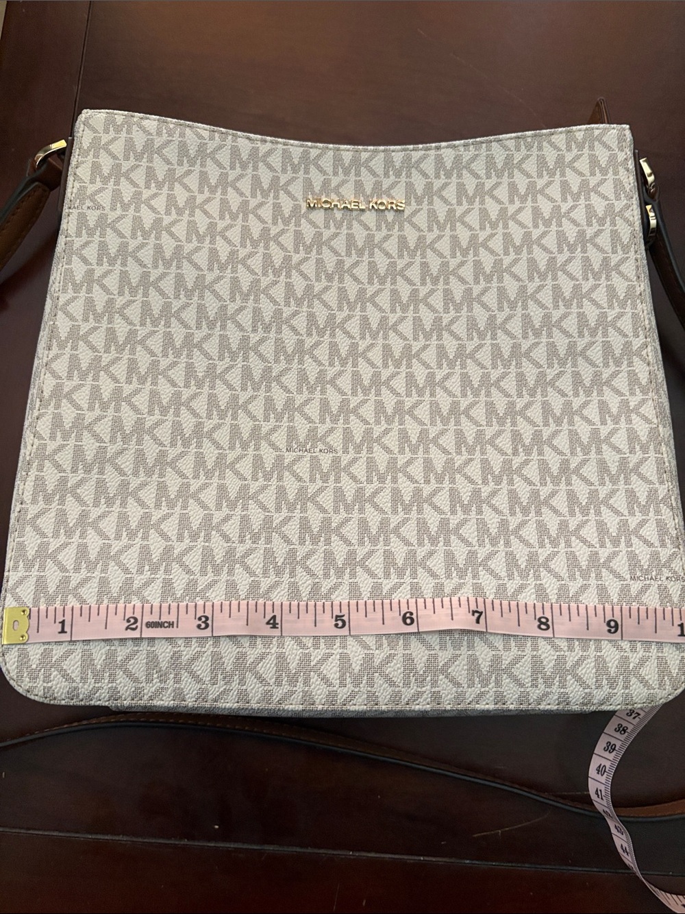 Michael Kors Cream Logo Crossbody with Brown Leather Strap - Picture 10 of 11
